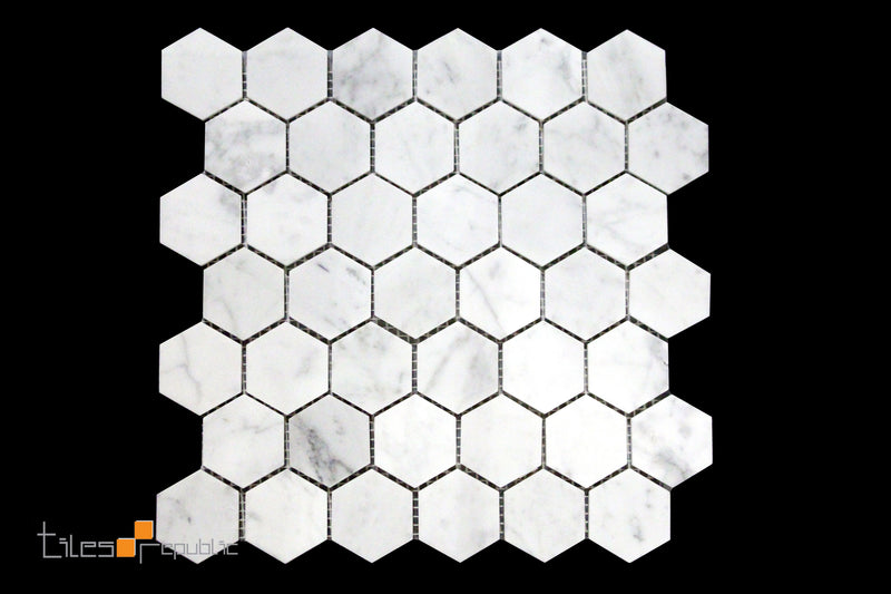 Carrara Marble Hexagon Honed Mosaic 298x310