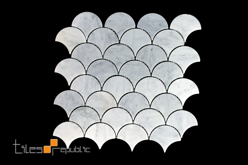 Carrara Marble Fish Scale Honed Mosaic 255x298