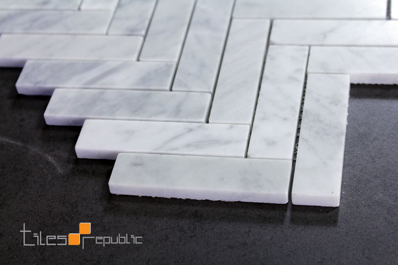 Carrara Marble Herringbone Honed Mosaic 280x280