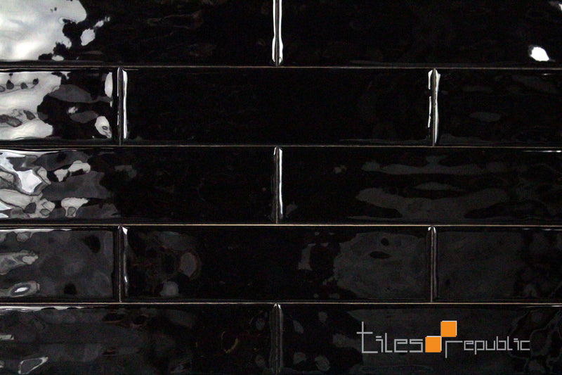 Mano Black Gloss Handmade-Look 75x300 Subway Wall