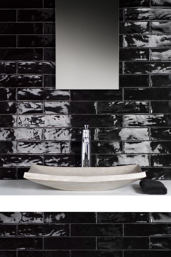 Mano Black Gloss Handmade-Look 75x300 Subway Wall