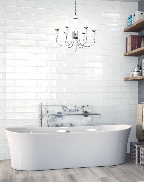 Mano White Gloss Handmade-Look 75x300 Subway Wall